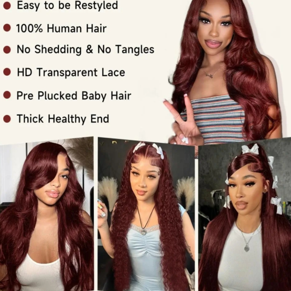 Reddish Brown Lace Front Wigs 28 Inch Pre-Plucked 200% Density Body Wave HD Lace - Picture 5 of 7